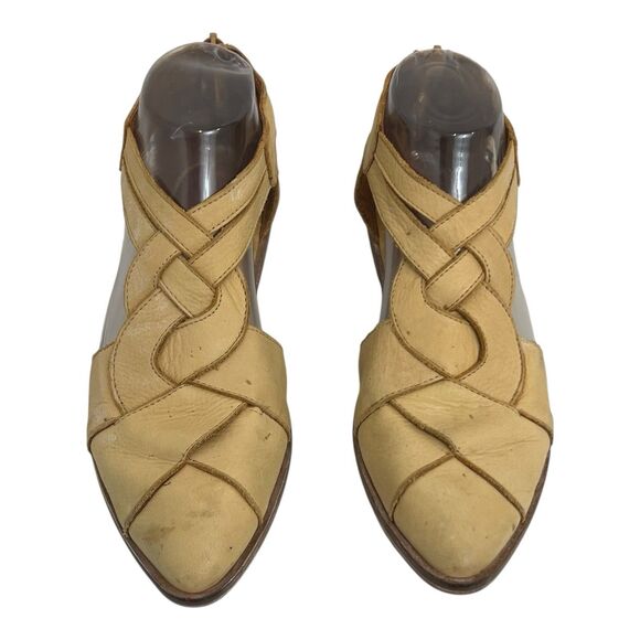 Free People Womens Size 37 Tan Wanderlust Leather Woven Flats Pointed Toe Cutout - Picture 3 of 9